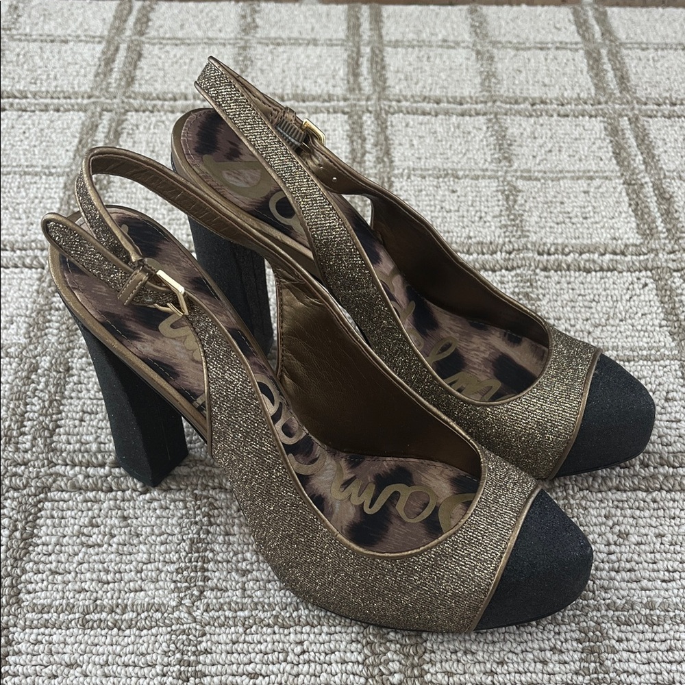 Sam Edelman Gold and Black Block Heels